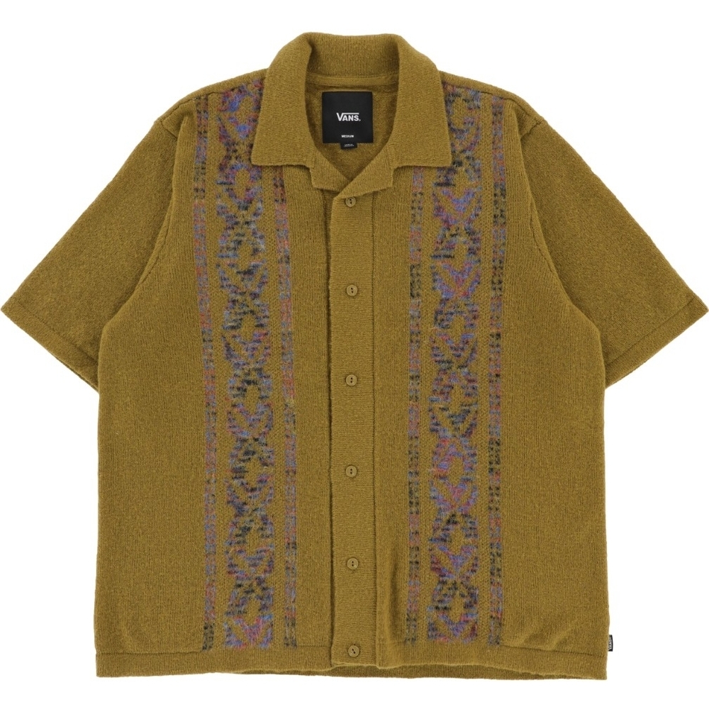 Vans Olive Textured Short-Sleeve Button-Up Shirt with Pattern